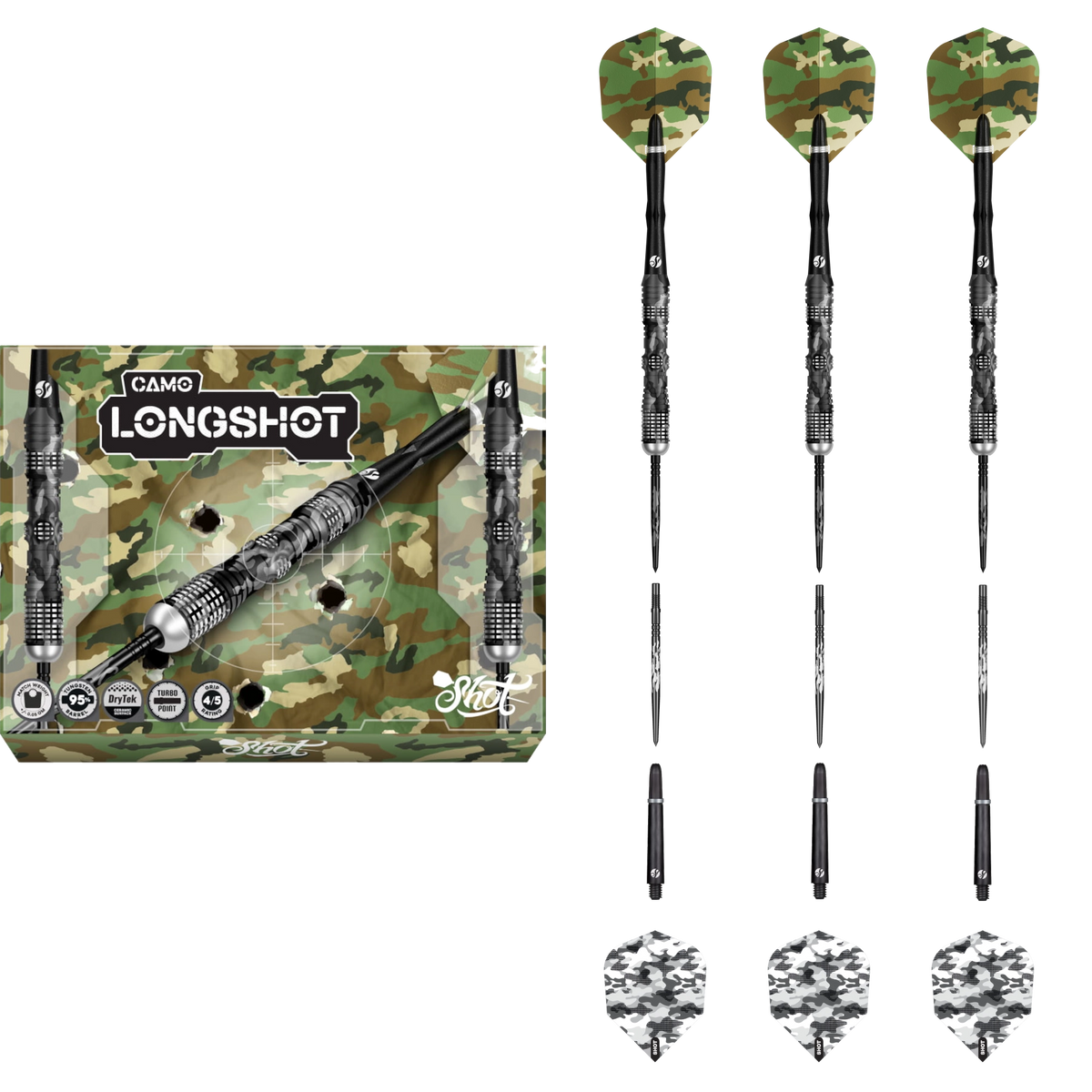 Shot Camo Longshot Turbo Points Steeldart - Packungsinhalt