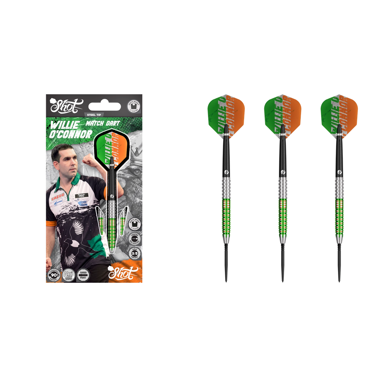 Shot William O`Connor Match Dart Turbo Points Steeldart - Packungsinhalt