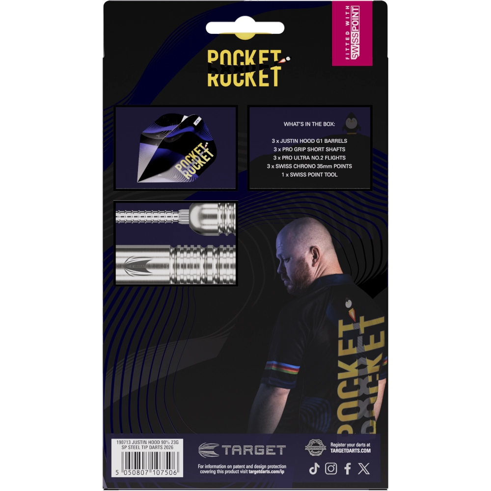 Target Justin Hood SP Steeldart 90% - Verpackung hinten