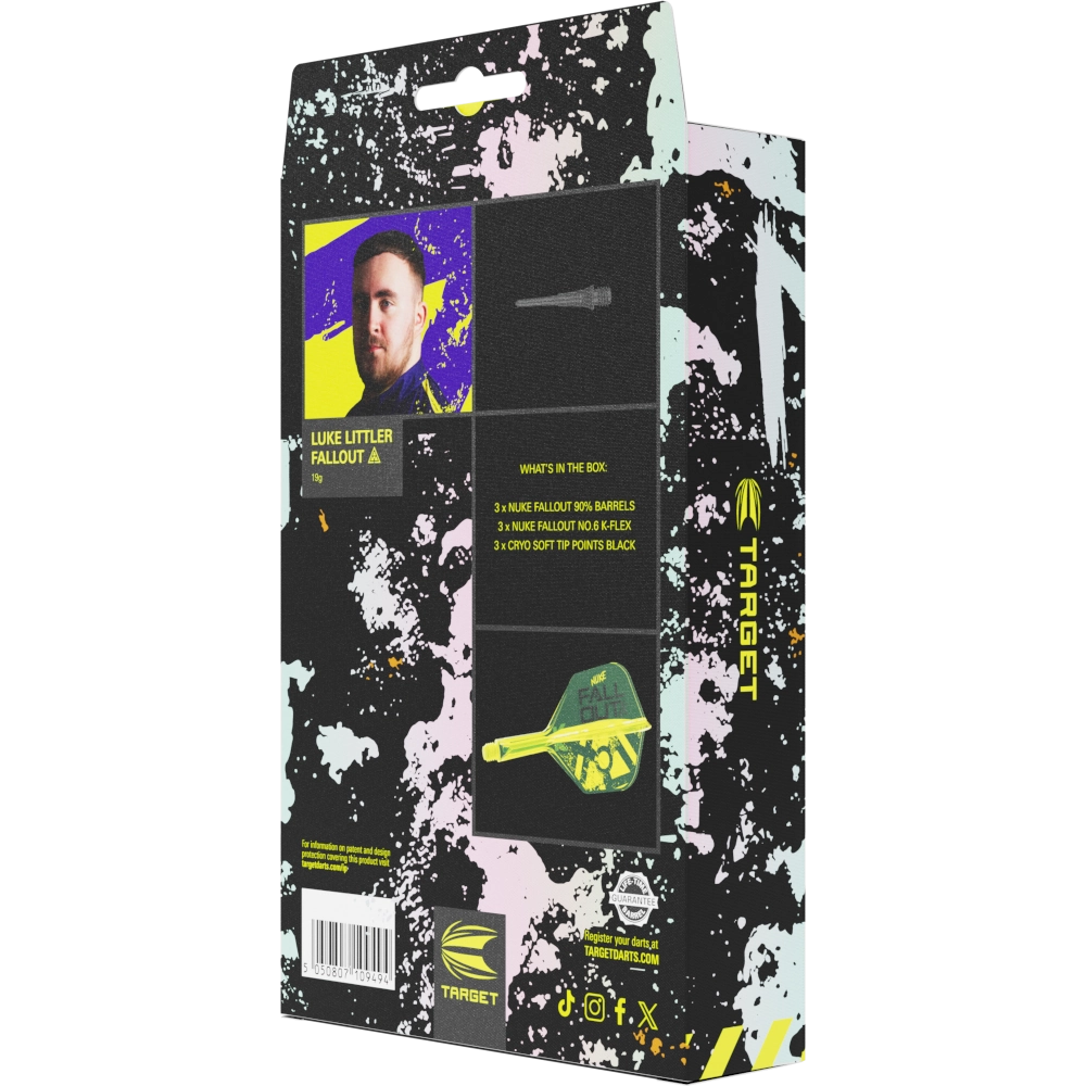 Target Luke Littler Fallout Softdart 90% - Verpackung hinten