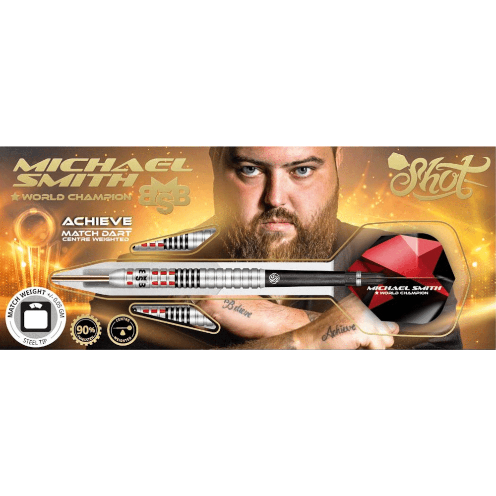 Shot! Michael Smith Achieve Steeldart 90% - Package