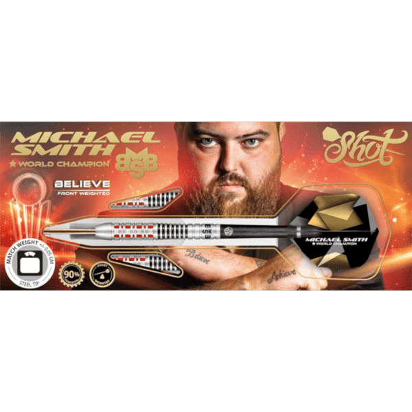 Shot! Michael Smith Believe Steeldart 90% - Package