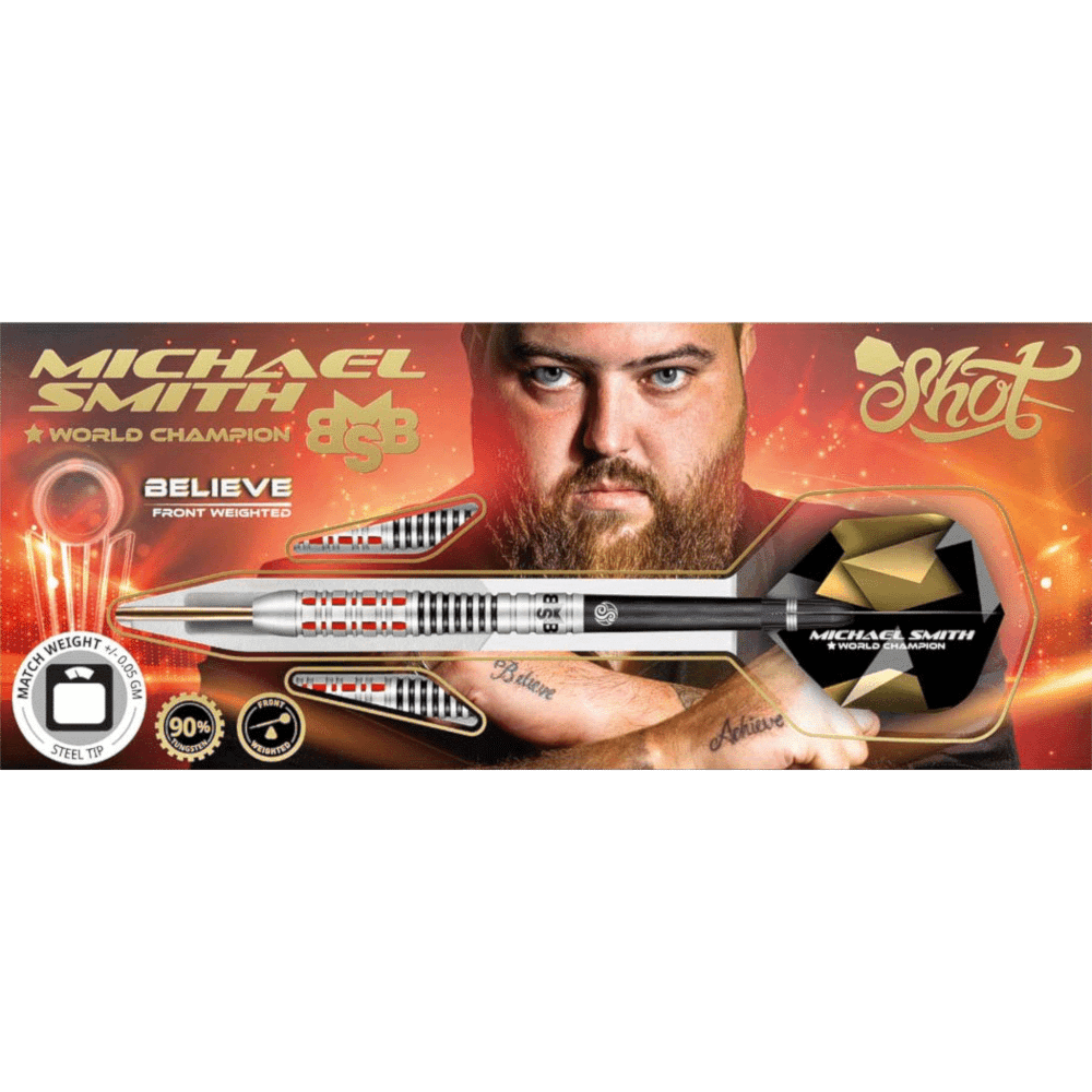 Shot! Michael Smith Believe Steeldart 90% - Package