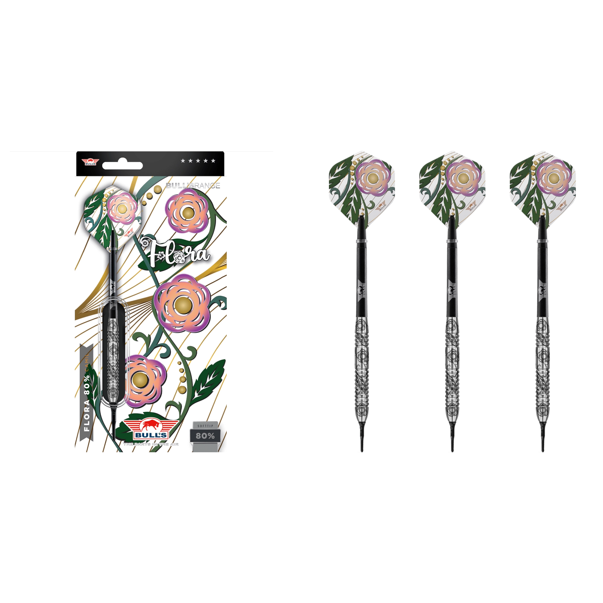Bull's NL Flora Camil Softdart 80% (Lieferumfang: 3x Barrel, 3x Spitzen, 3x Flights, 3x Schäfte)