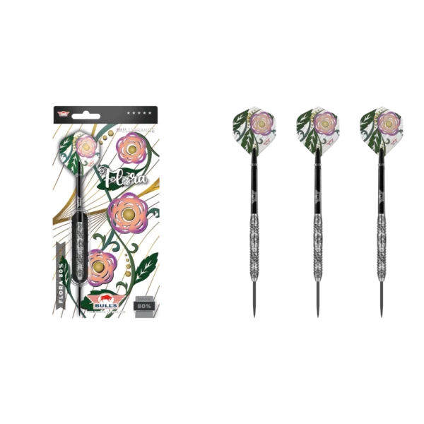 Bull's NL Flora Camil Steeldart 80% (Lieferumfang: 3x Barrel, 3x Spitzen, 3x Flights, 3x Schäfte)
