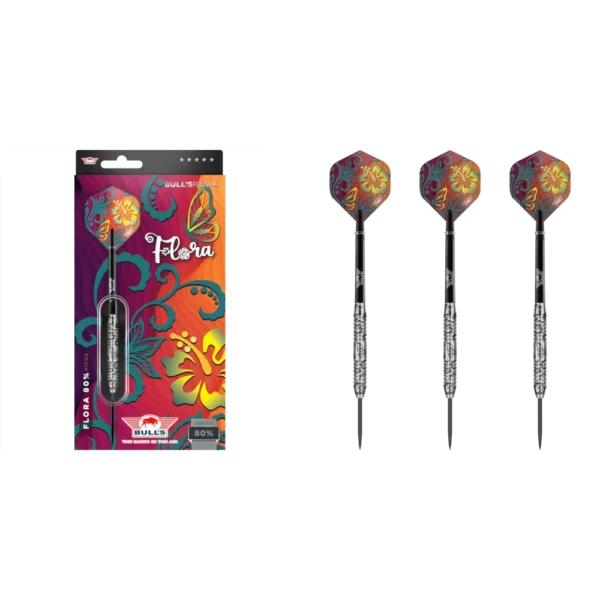 Bull's NL Flora Hicus Steeldart 80% (Lieferumfang: 3x Barrel, 3x Spitzen, 3x Flights, 3x Schäfte)
