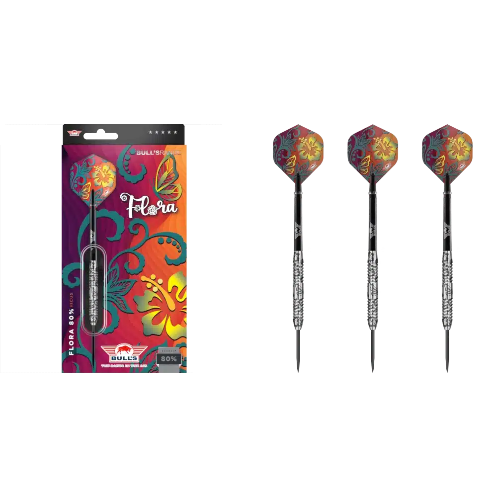 Bull's NL Flora Hicus Steeldart 80% (Lieferumfang: 3x Barrel, 3x Spitzen, 3x Flights, 3x Schäfte)