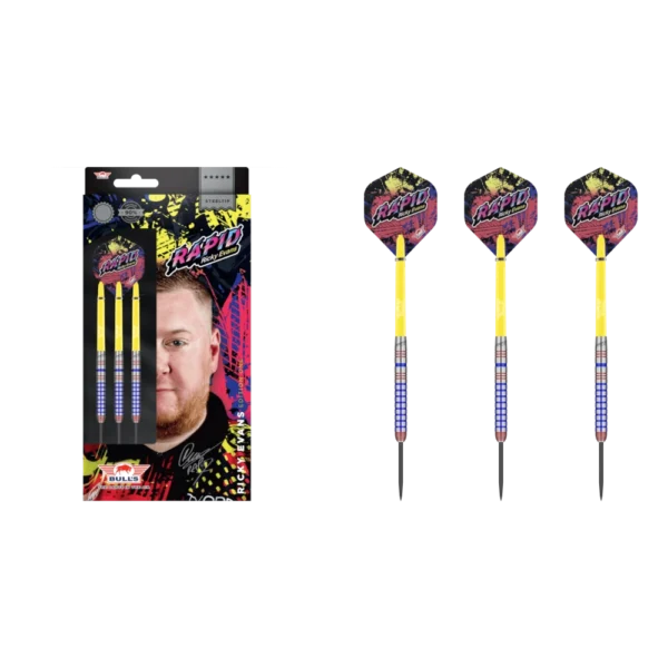 Bull's NL Ricky Evans E1 Steeldart 90% (Lieferumfang: 3x Barrel, 3x Spitzen, 3x Flights, 3x Schäfte)