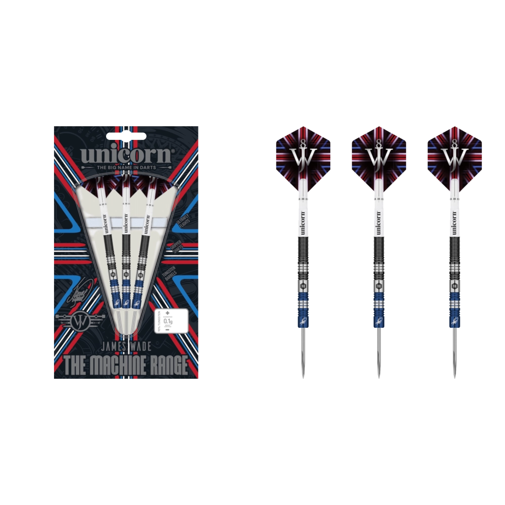 Unicorn James Wade Phase 2 Two Tone Steeldart 90% (Lieferumfang: 3x Barrel, 3x Spitzen, 3x Flights, 3x Schäfte)