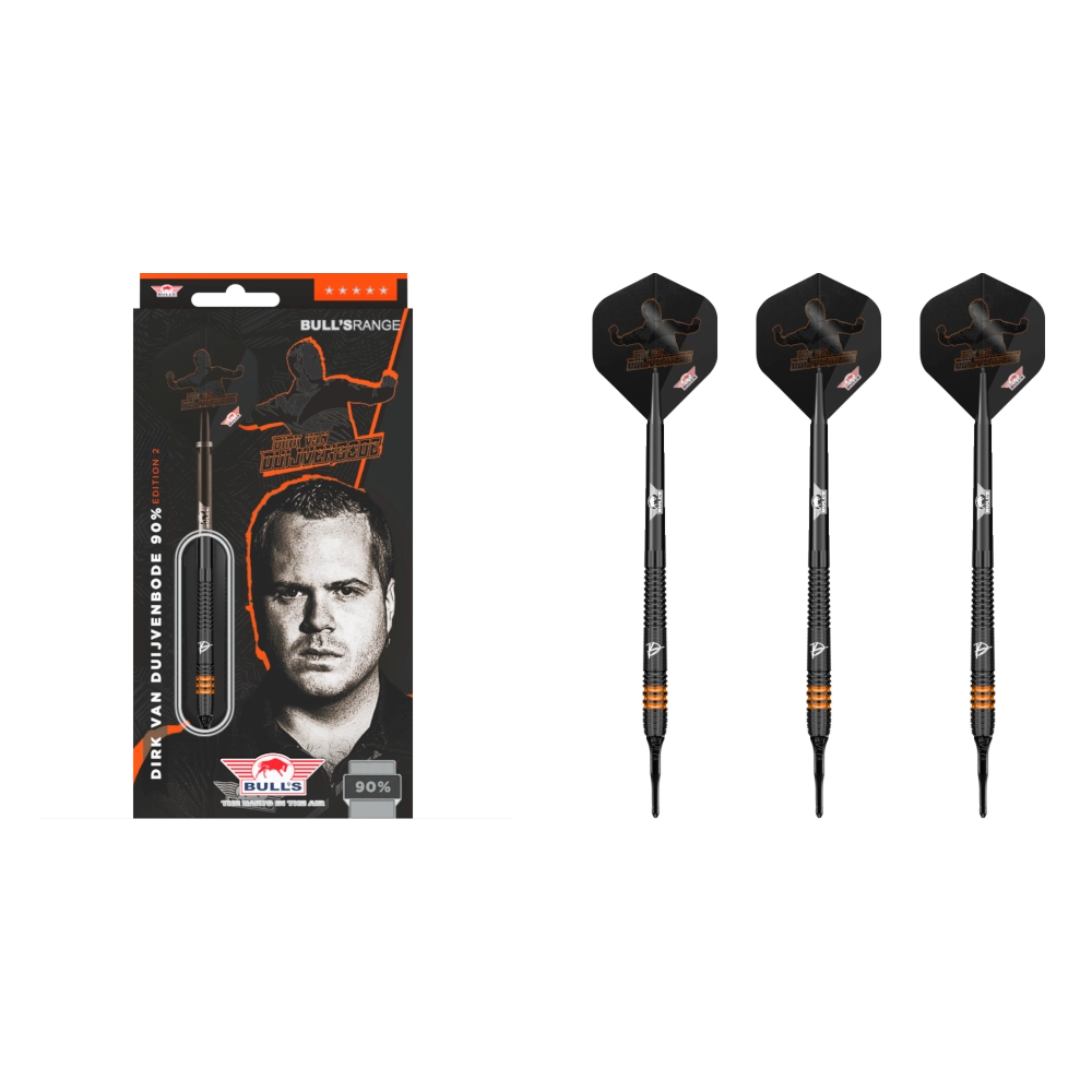 Bull's NL Dirk van Duijvenbode E2 Softdart 90% (Lieferumfang: 3x Barrel, 3x Spitzen, 3x Flights, 3x Schäfte)