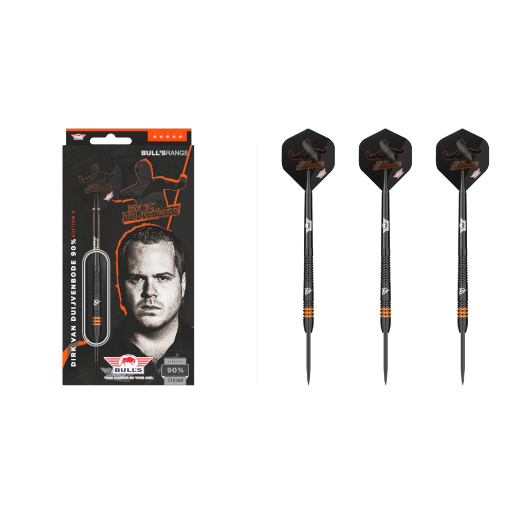 Bull's NL Dirk van Duijvenbode E2 Steeldart 90% (Lieferumfang: 3x Barrel, 3x Spitzen, 3x Flights, 3x Schäfte)