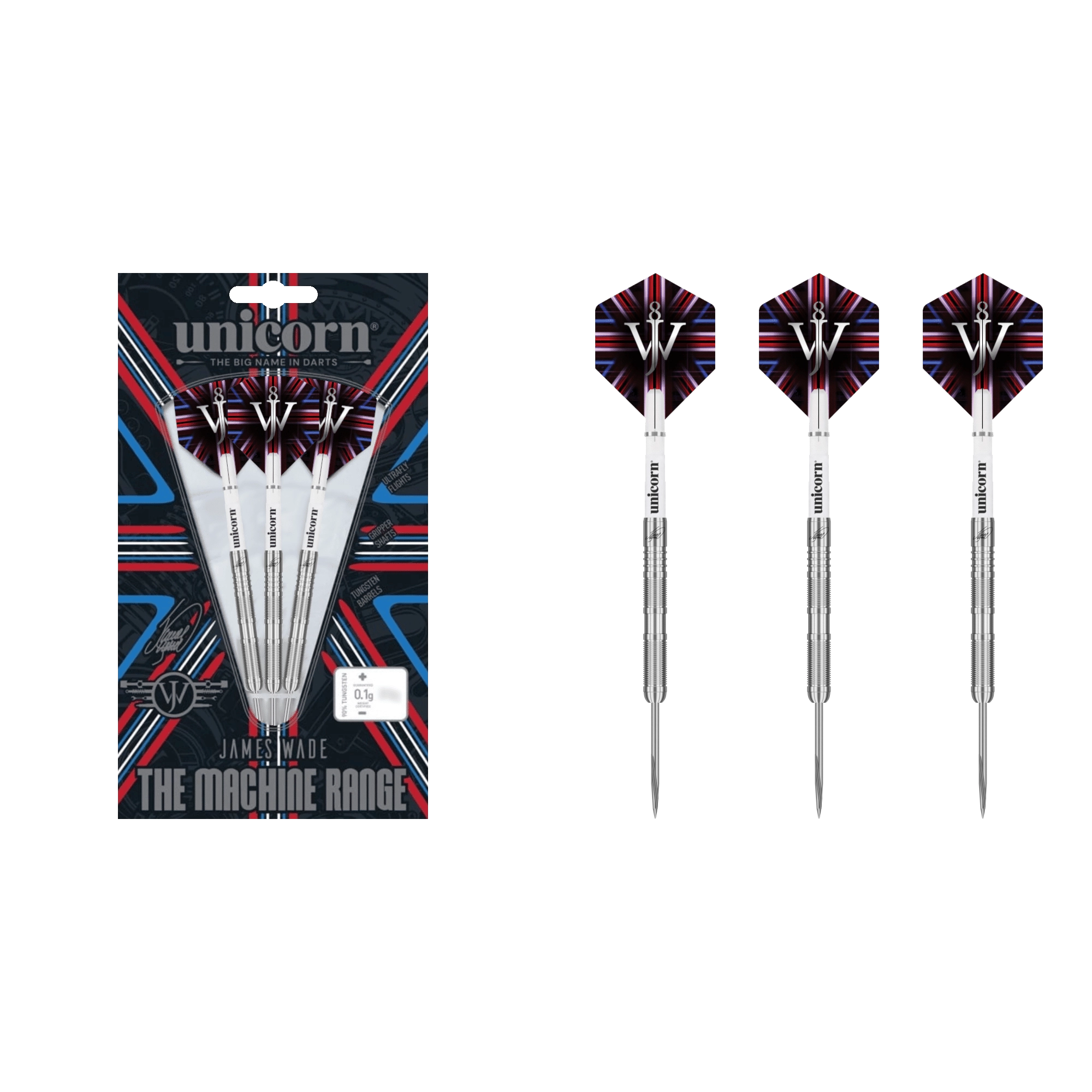 Unicorn James Wade Phase 4 Steeldart 90% (Lieferumfang: 3x Barrel, 3x Spitzen, 3x Flights, 3x Schäfte)
