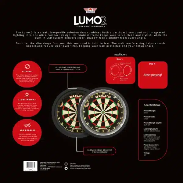 Bull's NL Lumo 2 | Dartboardlicht und Surround. Packung Rückseite